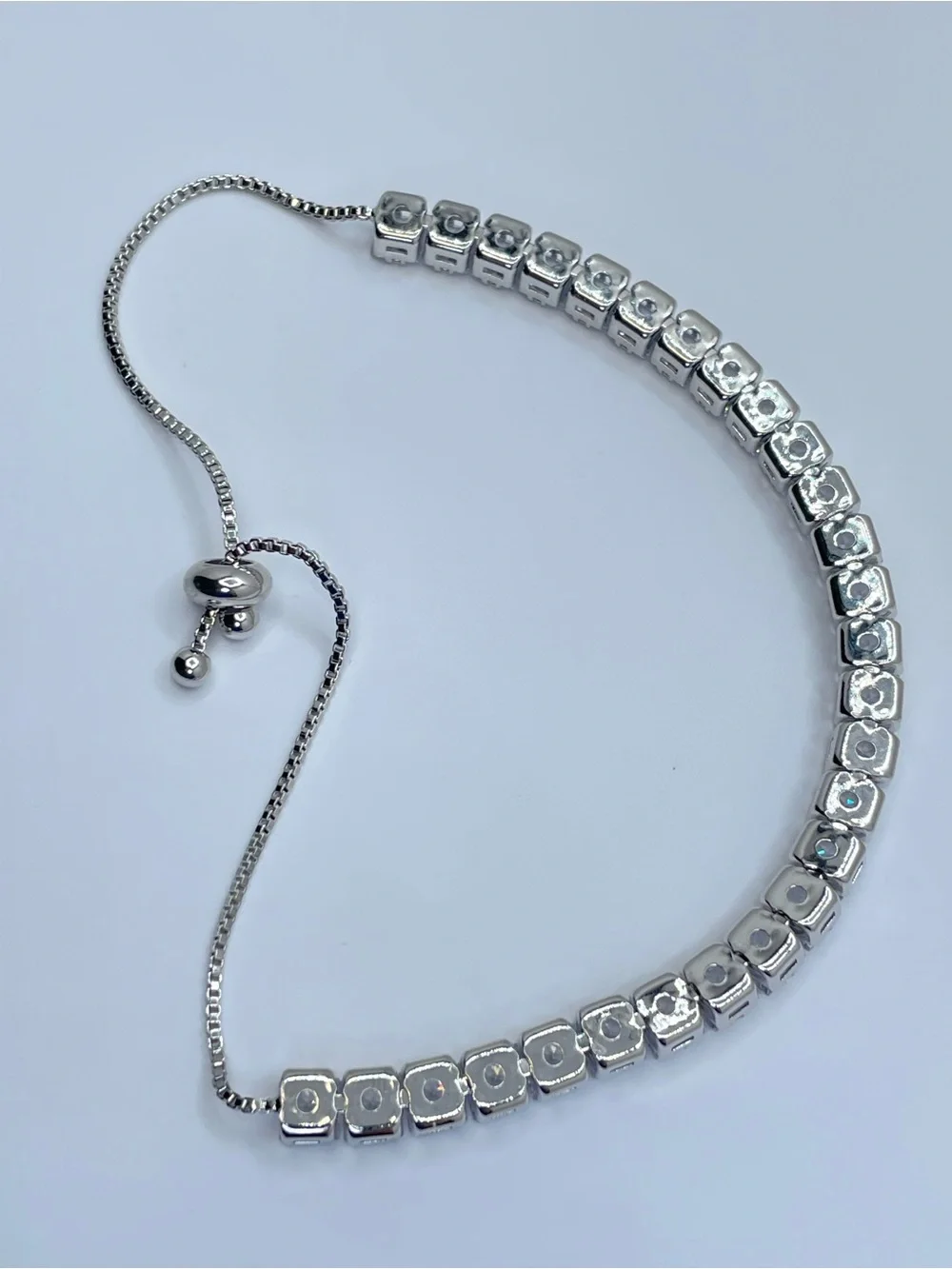 Swarovski Crystal Elements Diamond White Princess Cut Tennis Bracelet Silver